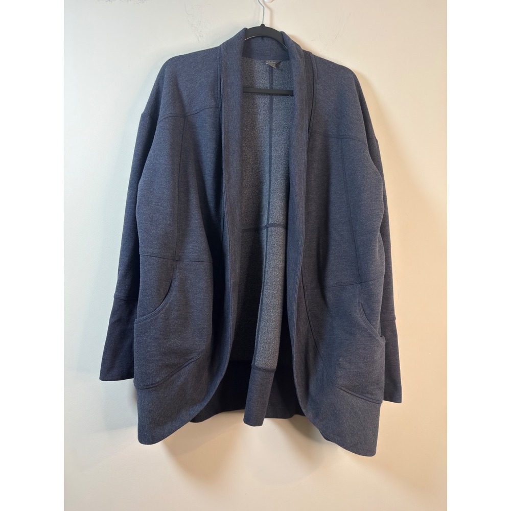 Eddie Bauer Camp Fleece Wrap Cardigan Blue Open Front Thumbhole Women 2XL